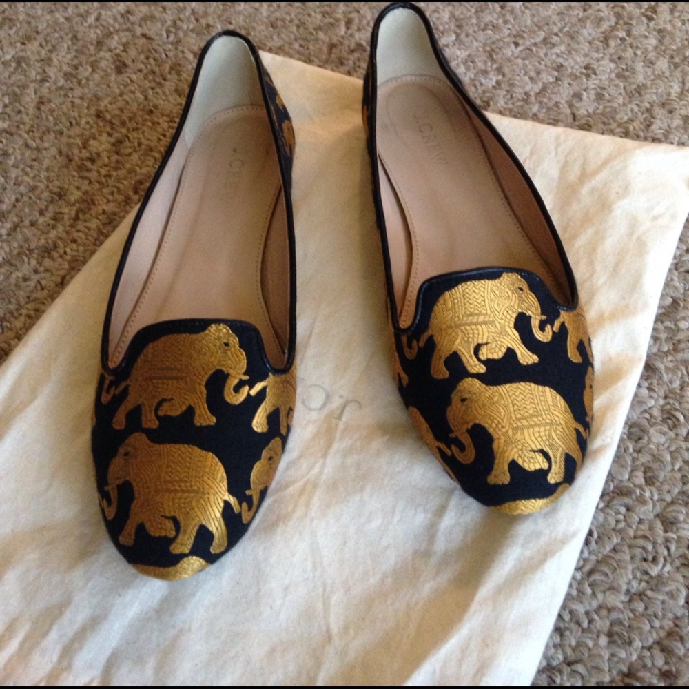J. Crew Black and Gold Elephant Flats